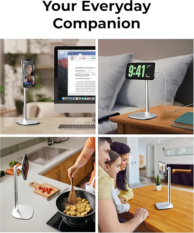 COOPER MagStand, Adjustable Magnetic iPhone Stand for Desk & Phone Holder for Video Recording, Compatible with MagSafe, Stand for iPhone 17 Pro Max, 16/15/14/13/12, Small Mag Safe Tripod (White)