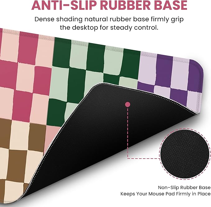 Large Mouse Pad for Desktop, Cute Desk Mat Pad Protector for Work & Gaming, Aesthetic Pretty Anti-Slip Laptop Blotter Cover for Office School Home Supplies, Checkered, 35.4" x 15.7"