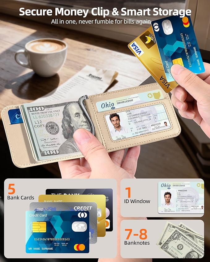 For Magsafe Wallet with Money Clip, Strongest Magnetic Wallet for iPhone 17/16/15/14/13/12 Series, Adjustable Stand, ID Window, 5 Card Holder, RFID Blocking, Not for 13/12 Mini, Desert Titanium Gold