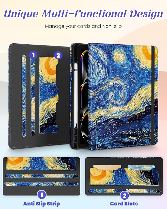 Kidcube for iPad Pro 13 Inch Case M4 2024 - Women Girls Kids Cute Rotating Stand Folio Cover with Pencil Holder & Card Slot Cool Unique Teens Design for iPad Pro 13 Inch Case 2024 (A2925 A2926 A3007)