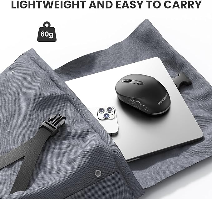 TECKNET Bluetooth Wireless Mouse, Bluetooth 5.2 & 2.4G USB-A Receiver, Compact & Portable, Silent Click, Ergonomic Symmetrical Design, 18-Month Battery, Adjustable DPI, Wide Compatibility - Black