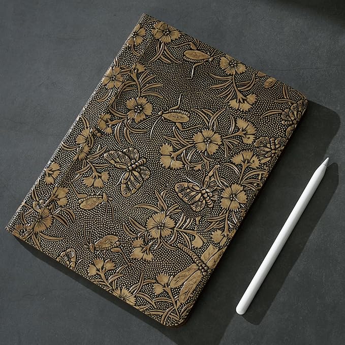 Gexmil Leather Case for iPad Pro 12.9 Inch 6th/5th/4th/3rd Generation 2022/2021/2020/2018 Genuine Leather Folio Cover Shockproof with Pencil Holder,Auto Sleep/Wake,Anti-Slip,Butterfly Pattern