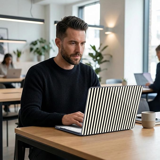 DONGKE for MacBook Neo 13 Inch Case 2026 (Model A3404, A18 Pro chip), Stylish Pattern Protective Hard Shell with Screen Protector, Keyboard Cover & USB-C Adapter - Black & Cream Stripes