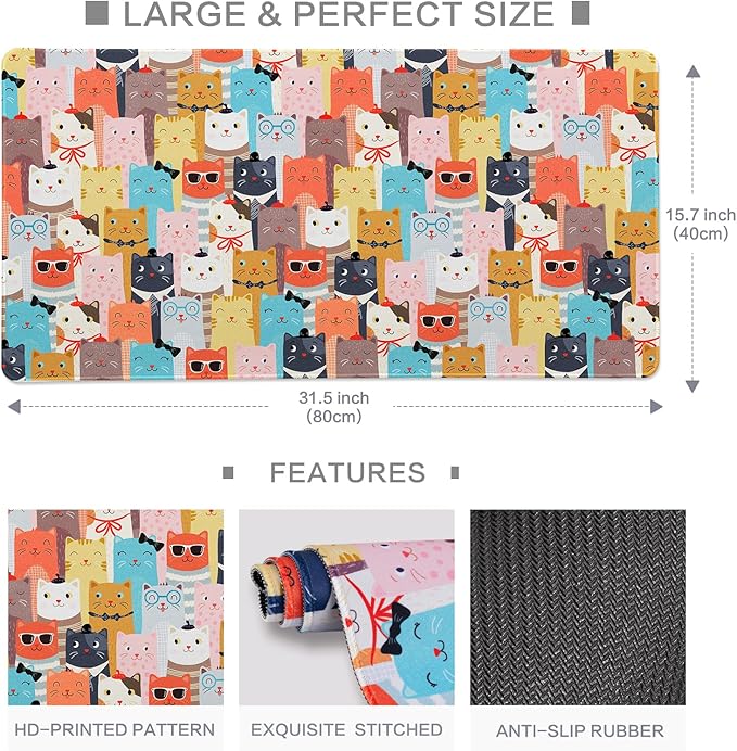Large Mouse Pad Gaming, Desk Mat for Desktop, Cute Funny Cat Non-Slip Big Mousepad Desk Pad, 31.5" x 15.7"