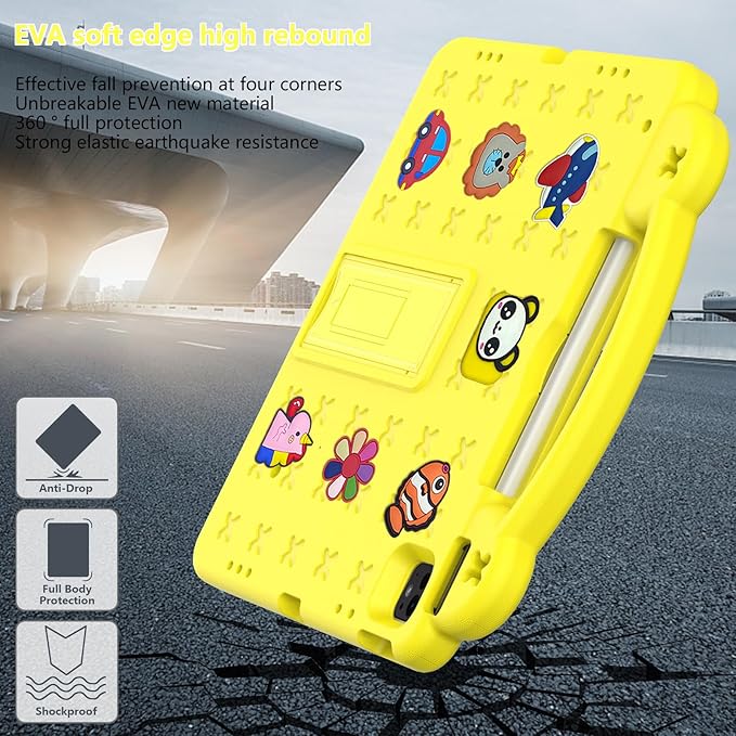 AKABEILA Compatible with ONN 10.1(GEN3) 2022(1000071485)/Amazon Fire HD 10(2021/2023)/Fire HD 10 Plus(2021/2023) Tablet Case, Kids Case with Shoulder Strap & Stand Handle Yellow