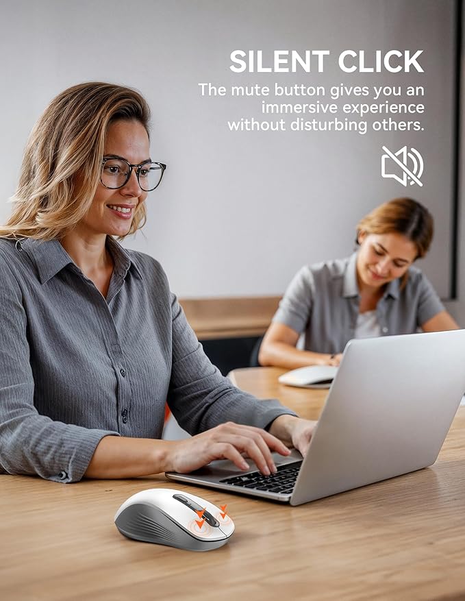 TECKNET Bluetooth Mouse, [ USB + BT1 + BT2 ] Wireless Mouse for Laptop, Silent Click, Ergonomic Design, 4800 DPI Computer Mice Wireless, Dual Mode for Laptop, Computer, iPad, MacBook