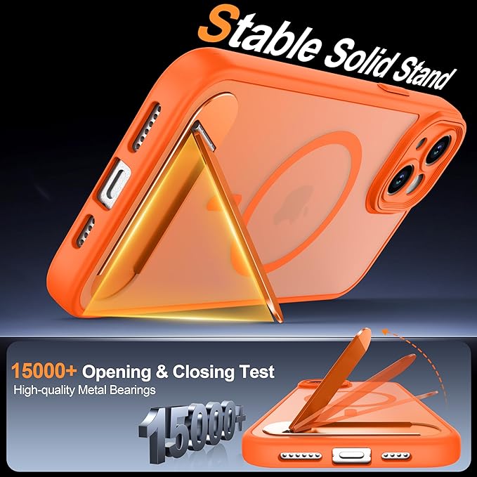 Magnetic Compatible with iPhone 15 Plus Case, [Built-in Kickstand][Full Camera Protection][Compatible with MagSafe][Anti-Fingerprint] Shockproof Phone Case for iPhone 15 Plus 6.7",Orange