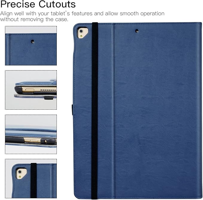 Ztotop Case for iPad Pro 12.9 Inch 2017/2015 (Old Model,1st & 2nd Gen), Premium Leather Folding Stand Folio Cover with Auto Wake/Sleep, Document Card Slots and Multiple Viewing Angles, Navy Blue