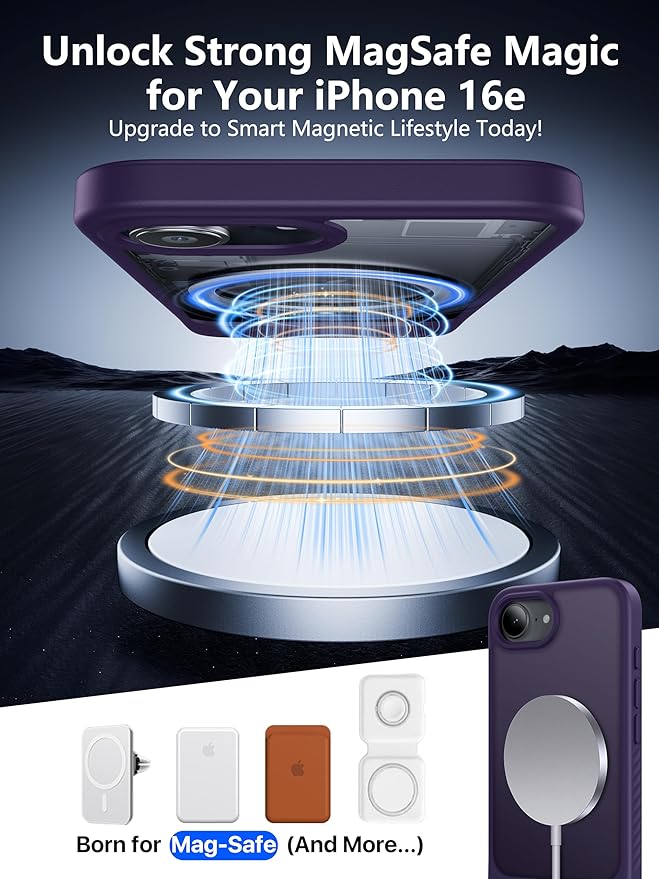 Eastinbox Magnetic for iPhone 17e & iPhone 16e Case with Stand [Compatible with MagSafe] [Built-in Invisible Kickstand] Matte Back Protective Phone Case for iPhone 17 e/16 e 6.1", Matte Purple
