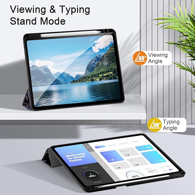 DONGKE Case for iPad Pro 11 inch (M5 2025 / M4 2024, 6th & 5th Generation) – [Built-in Pencil Holder] Ultra Slim PU Leather Trifold Stand Cover with Soft TPU Back, Auto Wake/Sleep, Sun & Moon