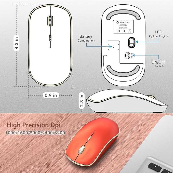 JOYACCESS Wireless Gaming Mouse, Slim Portable USB Mouse for Laptop, Computer, PC (Orange Red)
