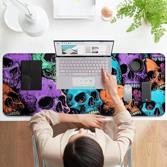 RGB Scary Skull Gaming Desk Mat, Computer Keyboard Large Extended Cool Multi-Color Skull LED Mouse Pad for Office and Home, 31.5×11.8 Inches, XL