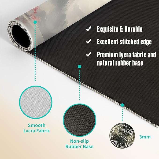 Extended Gaming Mouse Pad, Large Mouse Mat 3 mm Nature Rubber Base Mousepad with Stitched Edges, Non-Slip Desk Mat for Office Home Great Gift 31.5x11.8 Inch (Japanese Watercolor)