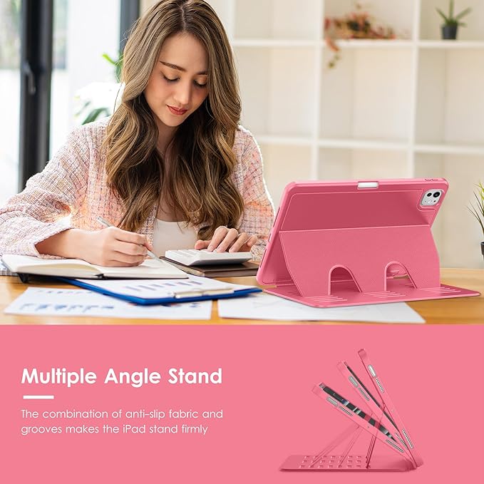 VIKESI Case for iPad Pro 11 inch (M5/M4) 2025/2024,Multiple Angles Stand Cover,Soft Back,Pencil Holder,and Auto Sleep/Wake,Watermelon