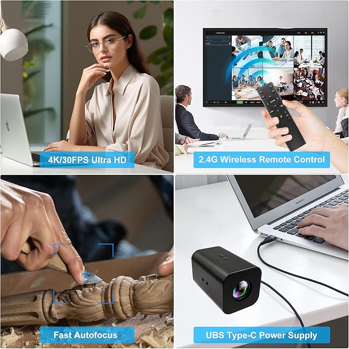 HDMI 12X Zoom USB Camera 4K Autofocus 60FPS High Speed Webcam USB HDMI Simultaneous Output PC Camera Manual Zoom Remote Control for TV Projector Video Conferencing Church Streaming