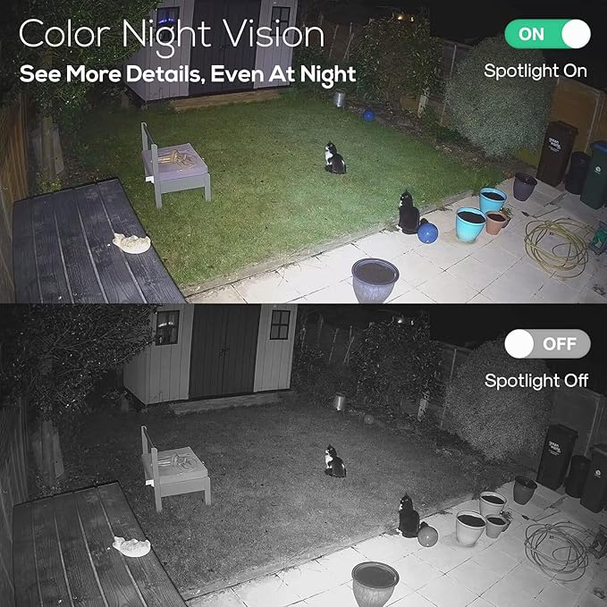 Kittyhok 2K Solar Security Camera Outdoor, 4MP Black FHD Wireless Security Camera, Solar Powered, Forever Power, Smart Detection, Night Vision, Spotlight, Weatherproof for Home Surveillance