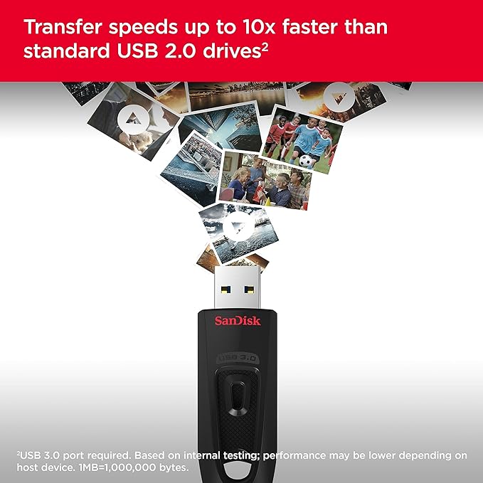 SANDISK 128GB 5-Pack Ultra USB 3.0 Flash Drive (5x128GB) - SDCZ48-128G-B5CT, Black