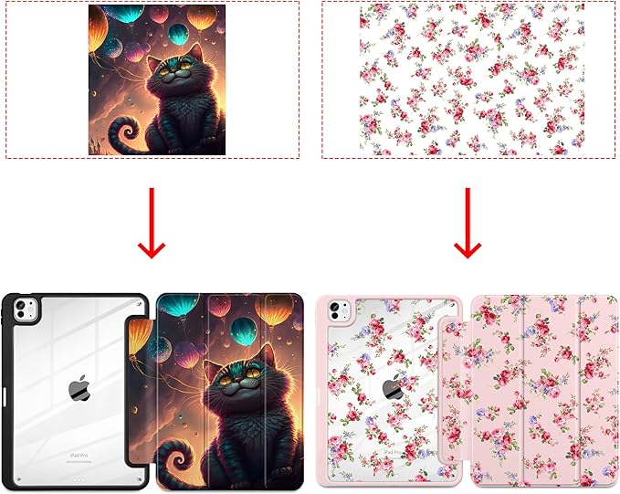 Personalized Photo Case for iPad Pro 13 inch (M5) 2025 (M4) 2024 Release Slim Lightweight Cute Patterns Trifold Cover with Clear Back Shell Magnetic Wake Sleep Design for Girls Women