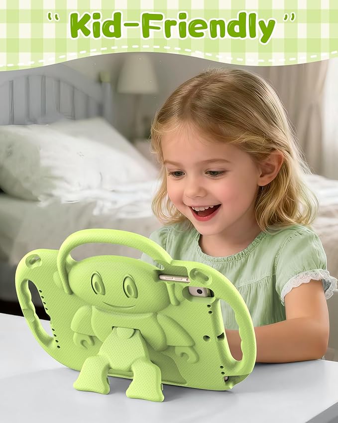 Kids Case for iPad 5th/6th Generation (9.7 inch, 2017/2018) & iPad Air 1/2 9.7" & Pro 9.7, Durable Shockproof Lightweight Kids Cover with Shoulder Strap/Handle/Kickstand, Light Green