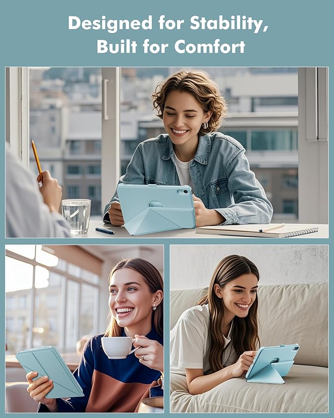 INFILAND Case for iPad mini 7 (A17 Pro) 2024 / iPad mini 6 2021, Magnetic Origami Slim Protective Case, Book-Style Foldable Cover with Pencil Holder, Multi-Angle Stand, Auto Wake/Sleep, Sky Blue