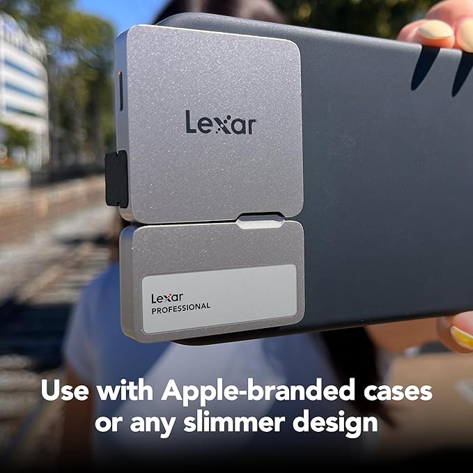 Lexar 2TB Professional Go Portable SSD w/Hub, Supports Apple 4K 60fps ProRes, Up to 1050MB/s, USB 3.2, Rugged, IP65, Ultracompact, Compatible w/iPhone 15/16 (Not 17), External SSD (LSL400S002T-RNSNU)