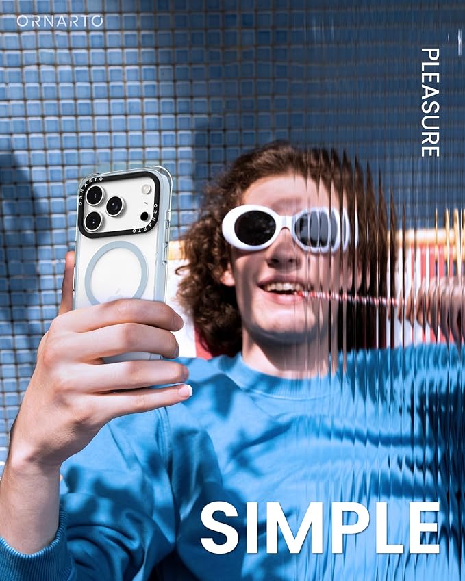 ORNARTO Air Case for iPhone 17 Pro Clear | Military-Grade Drop Protection | Camera Control Button | Compatible with MagSafe | Built-in Air Phone Cover - Light Blue