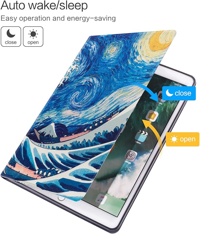 Vimorco Case for iPad 5th/6th Generation 9.7 Inch 2017/2018, for iPad Air 1/2 Case, Slim Shockproof PU Leather Adjustable Stand Cover for iPad 5/6 Gen, Sky Wave