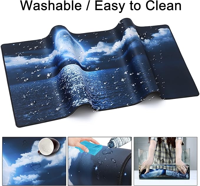 Desk Mat,Large Mouse Pad 35''×15.6'' XXL Extended Gaming Mouse Pad Mat with Non-Slip Base Stitched Eges Mousepad for Computer,Office,Keyboard and Laptop - Moon Ocean
