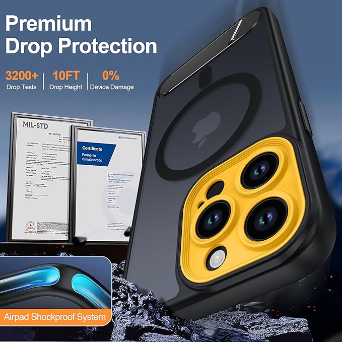 Magnetic Compatible with iPhone 13 Pro Case, [Built-in Kickstand][Full Camera Protection][Compatible with MagSafe][Anti-Fingerprint] Shockproof Phone Case for iPhone 13 Pro 6.1",Black & Yellow