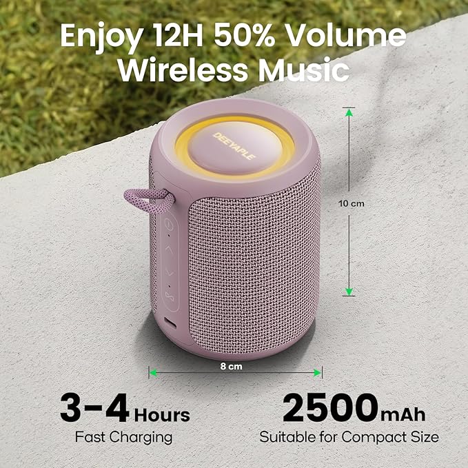 Bluetooth Speaker Wireless,IP67 Waterproof & Dustproof Portable Speaker with Lights,15W Loud Stereo Sound, 2500mAh Battery All Day Playtime, TWS Pairing, BT5.3, Home/Party/Outdoor/Beach (Dusty Pink)
