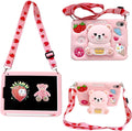 for iPad mini 6/7 Case for Girls- 8.3 inch iPad mini 7th Generation A17 pro Soft Silicone Cover with Pencil Holder,Shoulder Strap & Stand for School,Cute Bear Strawberry Gift for Teen Kids