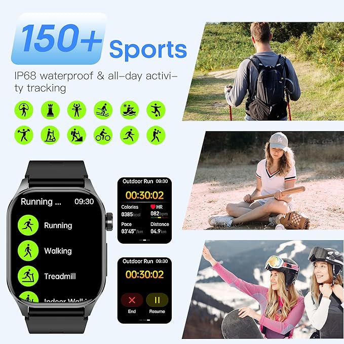 Advanced Health Smartwatch for Women Men with Real-Time Monitoring of Heart Rate, Blood Oxygen, Body Temperature, Blood Pressure, Sleep Auality and Stress Levels (Blue)