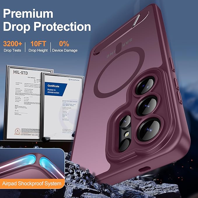 Magnetic for Samsung Galaxy S26 Ultra Case, [Compatible with MagSafe][Full Camera Protection][Built-in Invisible Kickstand] Translucent Matte Phone Case for S26 Ultra 6.9" - Wine Red