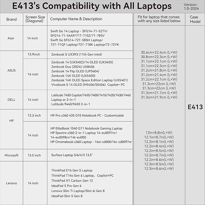 Smatree Laptop Sleeve for 14 inch ASUS Zenbook Duo 2024 UX8406, for 14 inch Vivobook 14 Flip TP3407/S 14 S5406/S 14 OLED M5406 Copilot+PC, for 14inch Zenbook 14/14 OLED/14 Flip OLED Laptop (E413)
