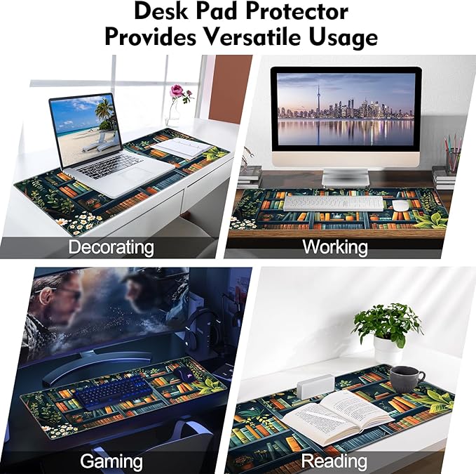 Galdas Gaming Mouse Pad XXL XL Large Long Extended Big Mousepad Non-Slip Rubber Keyboard Mouse Pad with Stitched Edges for Laptop Home Office (31.5x11.8x0.08 Inch) -Books