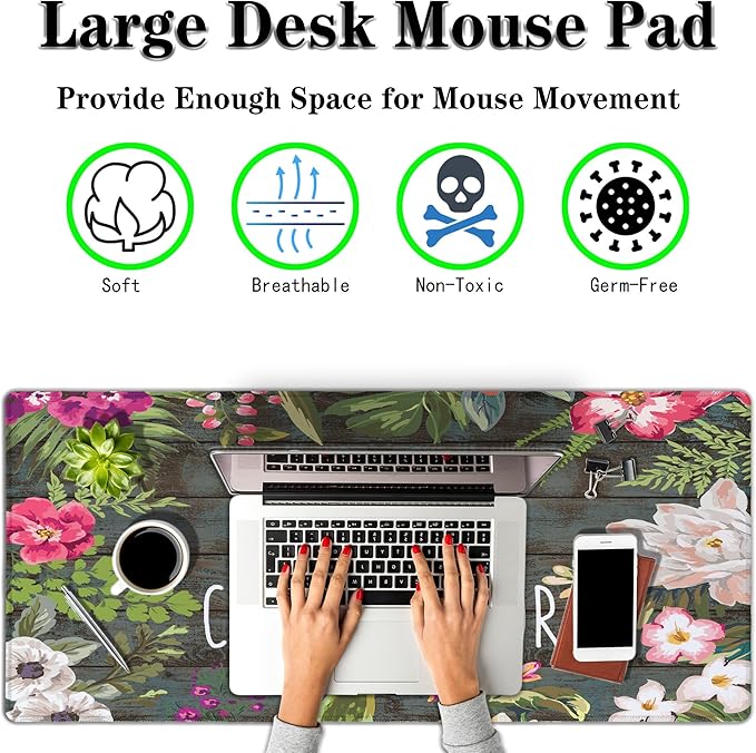 Keyboard Pad Floral Desktop Pad Big Mouse Pads XXL Mouse Pad Gaming Mouse Mat Waterproof Non-Slip Rubber Base 35.4 X 15.7 for Game Office, Chaos Coordinator Motivational Quote