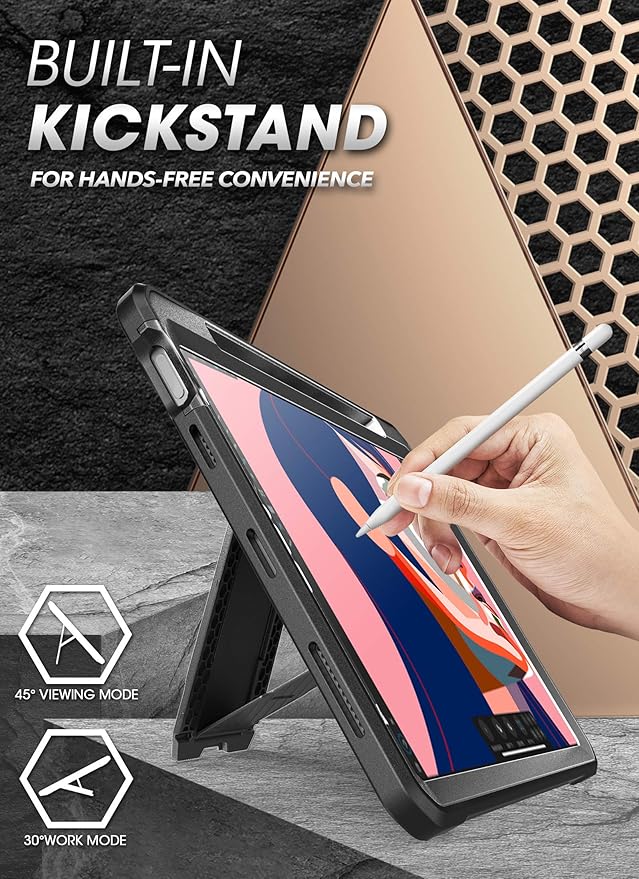 SUPCASE for iPad Air 5th Generation Case / iPad Air 4th Generation Case with Pencil Holder (Unicorn Beetle Pro), [Built-in Screen Protector & Stand] Rugged Case for iPad Air 5/4 10.9 Inch, Black