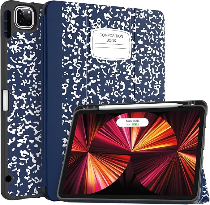 Soke for iPad Pro 11 Case (M2) 2022/2021/2020 with Pencil Holder - [Full Body Protection + Apple Pencil Charging + Auto Wake/Sleep], Soft TPU Back Cover for 2022 iPad Pro 11 inch(B-Book Navy)