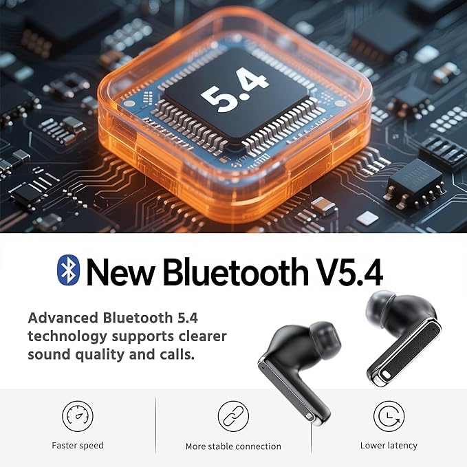 Bluetooth Wireless Earbuds - 40-Hour Battery Life, HiFi Stereo, Noise-Canceling Mic, LED Display, IPX7 Waterproof, in-Ear Headphones for Laptops/Mobile Phones/Sports, Black