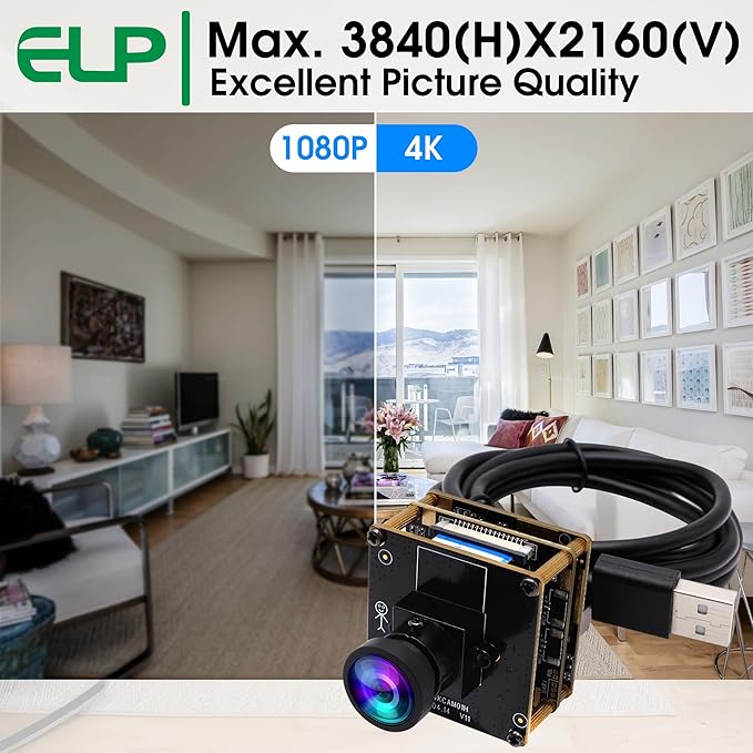 ELP 4K HDMI USB Camera - Wide Angle, 2X Digital Zoom, H.265, 8MP, UVC USB2.0 for Laptop & Monitor
