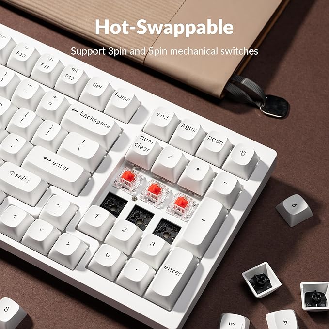 Keychron K4 Pro QMK/VIA Custom Wireless Mechanical Keyboard, Programmable Hot-swappable 100 Keys, RGB Backlight Wired Gaming Keyboard with K Pro Silent Red Switches for Mac/Windows/Linux - White