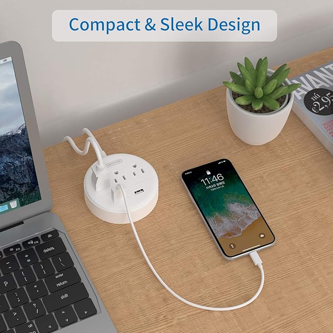 NTONPOWER 2 Prong Power Strip, 9.8ft Extension Cord with Polarized Plug, 3 Prong to 2 Prong Outlet Adapter, 3 Outlets 2 USB Charging Ports, Wall Mountable, Ideal for Old House Non-Grounded Outlets