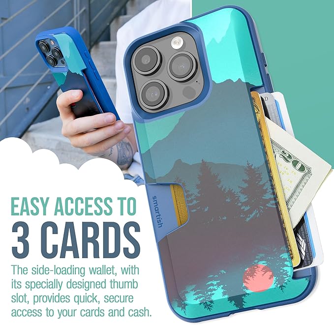 Smartish® iPhone 15 Wallet Case - Wallet Slayer Vol. 1 [Slim + Protective] Credit Card Holder - Drop Tested Hidden Credit Card Slot Cover for Apple iPhone 15 - Moving Mountains