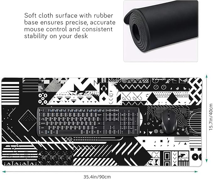 Game Skin Mouse Pad, Esports, Rubber, Anti-Skid, Office Desk Pad, 35.4 x 15.7 inches, Black and White, Rectangular, Gaming