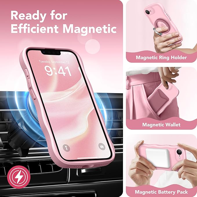 CAPRARO for iPhone 16e Case for Women Girls, Upgraded [Full Camera Protection] [Compatible with MagSafe] Cute Wave Translucent Matte Phone Case for iPhone SE 4 6.1-Inch, PeachPink