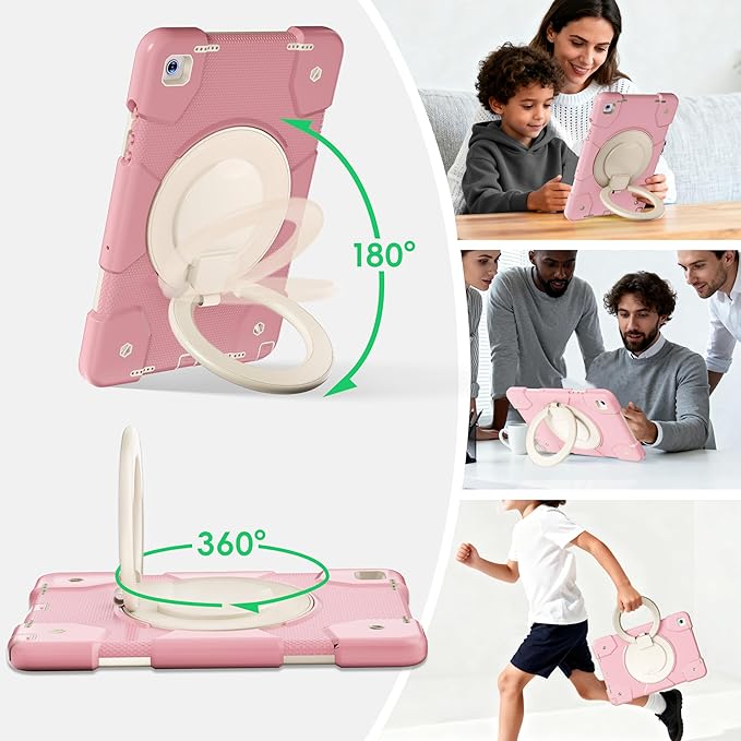 Andnary Case for Samsung Galaxy Tab A11+ Plus/A9+ 11 Inch 2025/2023, Tablet Case for Samsung Galaxy A9 Plus/A11+ with Screen Protector/360° Rotating Stand/Pen Holder/Shoulder Strap (Pink)