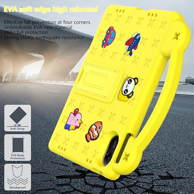AKABEILA Compatible with Xiaomi Redmi Pad 2 2025 11 inch Tablet Case, Kids Friendly Universal Lightweight Shockproof Protective Case with Shoulder Strap & Stand Handle Yellow