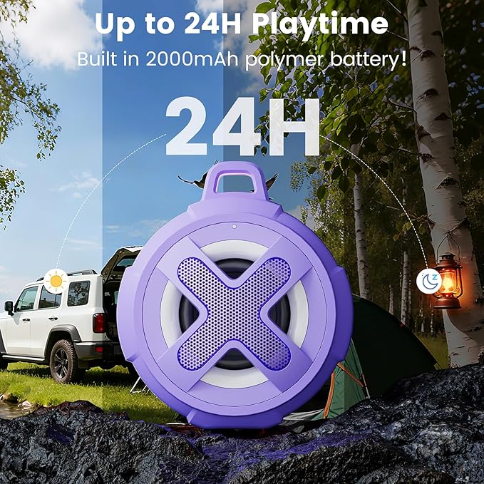 XLeader X8(2 Gen) Upgraded, Bluetooth Shower Speaker, Certified IP67 Waterproof, Small Wireless, Silicone Case, 10W Pro Sound&Deep Bass, 24Hrs Playtime, with Portable Clip, for Beach Kayak Gift Purple