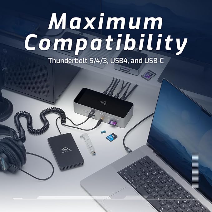 OWC 11-Port Thunderbolt 5 Docking Station, 2.5GbE, SD/Micro-SD Card Reader, Audio in/Out Jack, USB 3.2 Type-A Ports, 140W Power Delivery