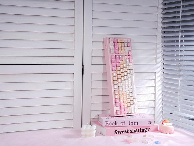 ZORNHER ZH980 Pink Mechanical Keyboard,95% Cat Keyboard Cute,Kawaii Kitty Keycaps,Pink Gaming Keyboard with Number Pad,Jelly Ceramic Keycap,Creamy Sounding Switches